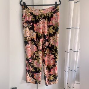 Ann Taylor LOFT Bold Floral Easy Breezy Pull On Pants Size M Pockets Pink Green